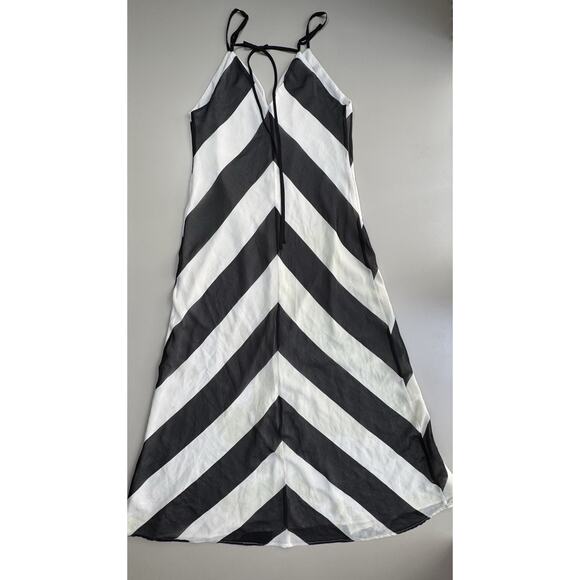 Christopher John Rogers Sleeveless Slip Dress Womens 10 Black White Chevron Y2K - Picture 13 of 16